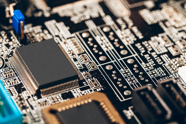 Computer electronic circuit board with processor close up - Foto, Imagem