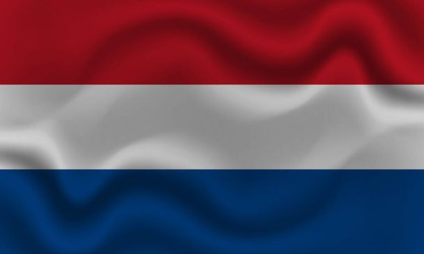 Державний прапор Нідерландів на хвилястій бавовняній тканині. Реалістичний векторний приклад - Вектор, зображення