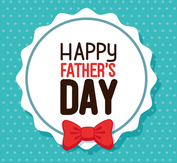 happy fathers day card with bow tie in frame circular - Вектор,изображение