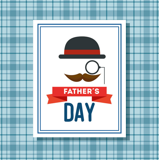 boldog apák napi kártya bajusz és elegáns kalap - Vektor, kép