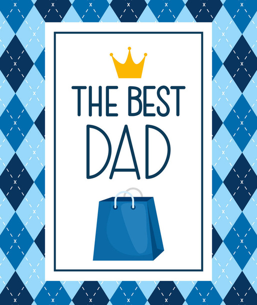 happy fathers day card with king crown and bag shopping - Διάνυσμα, εικόνα