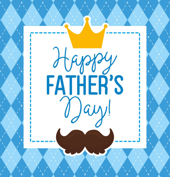 幸せな父親の日カード王冠と口ひげの装飾 - ベクター画像