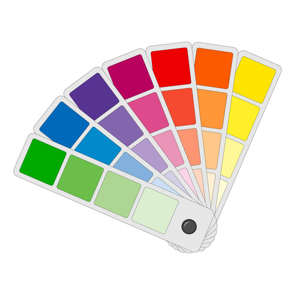 Παλέτες χρωμάτων Εικόνες διαφορετικών αποχρώσεων σε μια ξεδιπλωμένη διανυσματική απεικόνιση ανεμιστήρα που απομονώνεται σε λευκό φόντο - Διάνυσμα, εικόνα