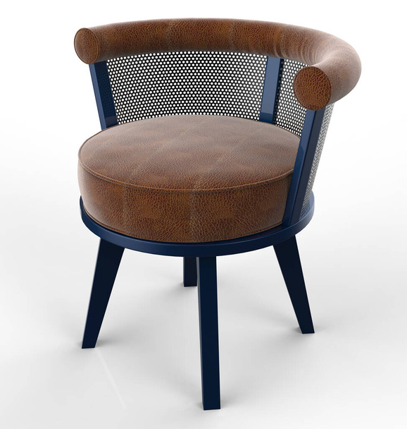 Μοντέρνα σοφίτα μεταλλική καρέκλα με δερμάτινο κάθισμα σε λευκό φόντο. 3d απόδοση - Φωτογραφία, εικόνα