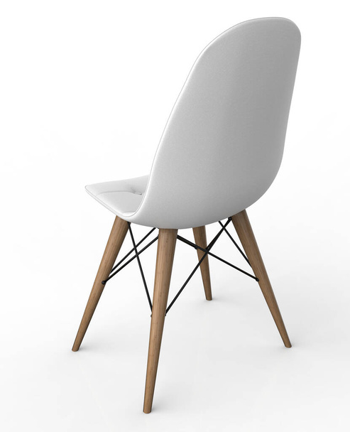 Moderní židle s koženým sedadlem a dřevěnými nohami na bílém pozadí. 3D vykreslení - Fotografie, Obrázek