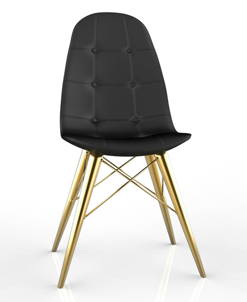 Chaise moderne avec assise en cuir et pieds en métal sur fond blanc. 3d rendu
 - Photo, image