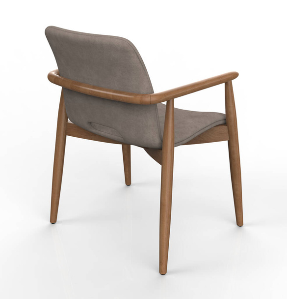 Modern chair with textile seat and wooden legs on white background. 3d render - Fotó, kép