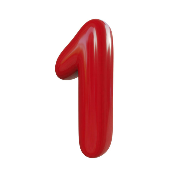 Lesklá červená číslo jedna, jedna. 3D vykreslení bublinového písma izolovaného na bílém pozadí - Fotografie, Obrázek