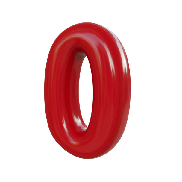 Número vermelho brilhante zero, 0. Renderização 3D de fonte de bolha isolada em fundo branco
 - Foto, Imagem