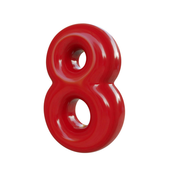 Rouge brillant numéro 8, 8. rendu 3D de polices bulle isolées sur fond blanc
 - Photo, image