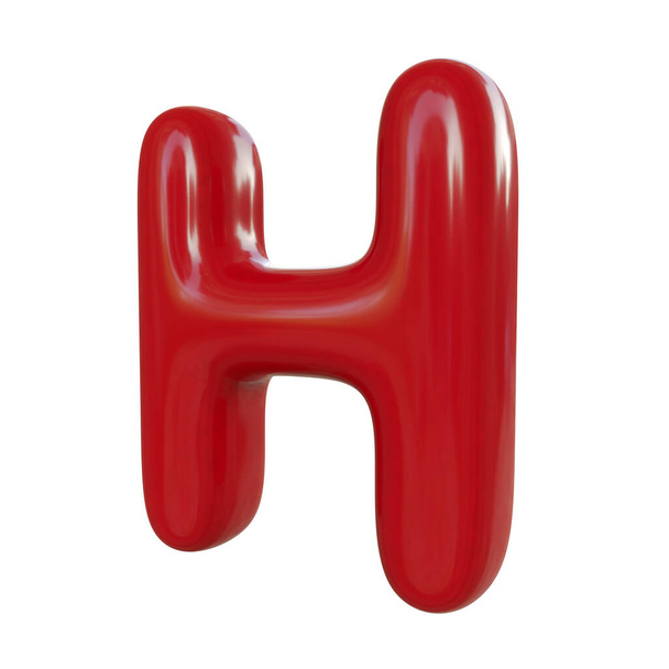 Parlak kırmızı harf H. 3D balon yazı tipi görüntüsü beyaz arkaplanda izole edildi - Fotoğraf, Görsel