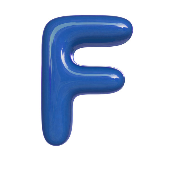 Glossy kék festék levél F. 3D render buborék betűtípus elszigetelt fehér háttér - Fotó, kép