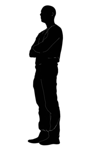 Силуэты человека, стоящие деловые люди, черный цвет изолирован на белом фоне, 3D рендеринг
 - Фото, изображение