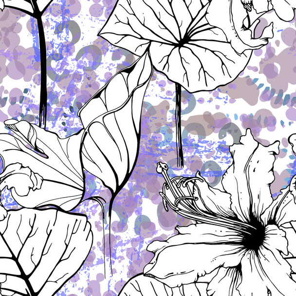 Floral Black White Pattern. Modern Watercolor - Vettoriali, immagini