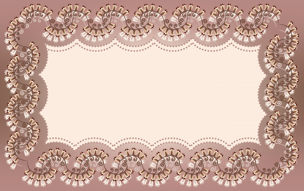 beige rectangular frame with a brown border and with bells - Vector, imagen
