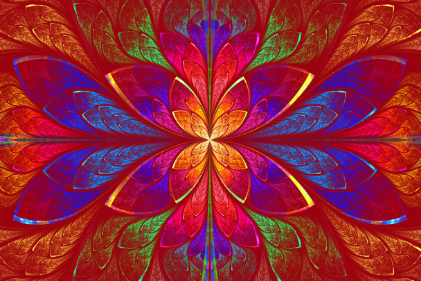 Multicolor fraktal piękny wzór na czerwonym tle. - Zdjęcie, obraz