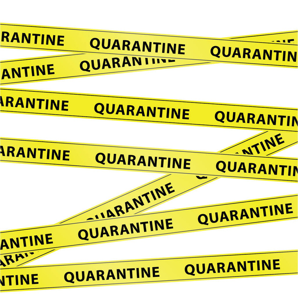 Yellow warning tape strips with the text "QUARANTINE", caution concept, isolated on white background, transparent vector  - Vector, Image