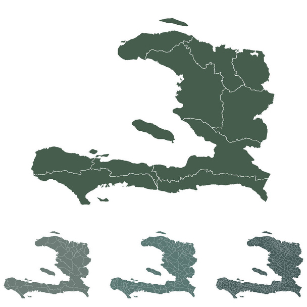Haiti mapa zarys wektor z administracyjny granica, region, gmina, departament w czarny biały kolor. Mapa szablonu projektu infograficznego - Wektor, obraz