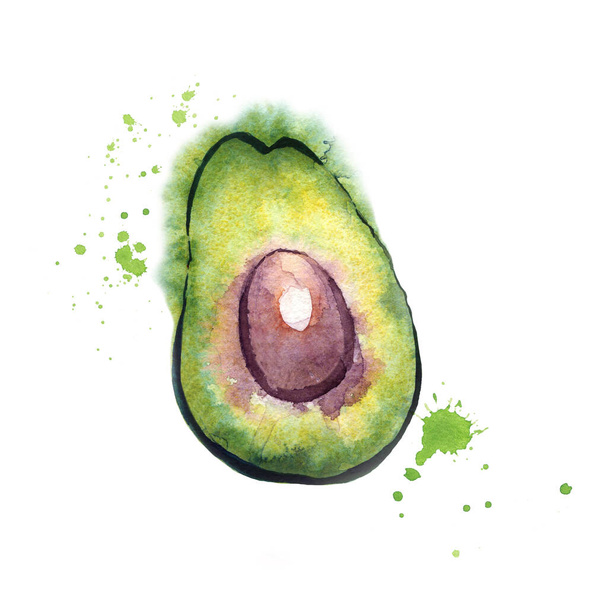 avocado watercolor illustration in wet style - Φωτογραφία, εικόνα
