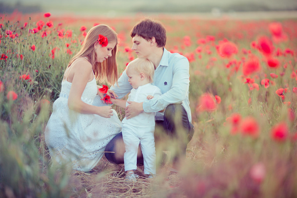 Family in poppy field - Photo, Image