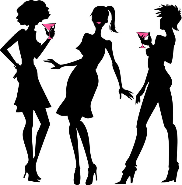 Three party girls silhouettes - Vector, Image