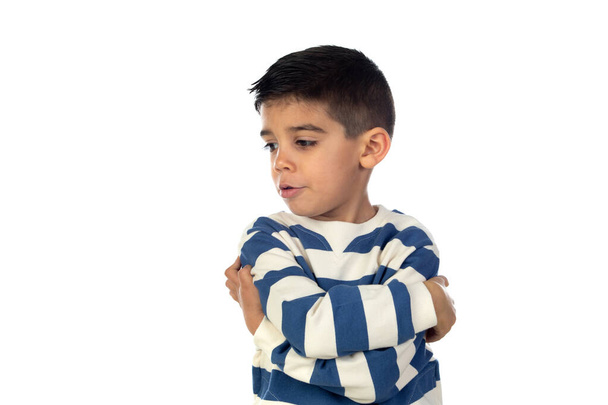 Θλιβερό λατινικό παιδί απομονωμένο σε λευκό φόντο - Φωτογραφία, εικόνα