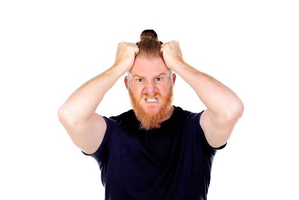 Red haired man with long beard isolated on a white background - Photo, Image
