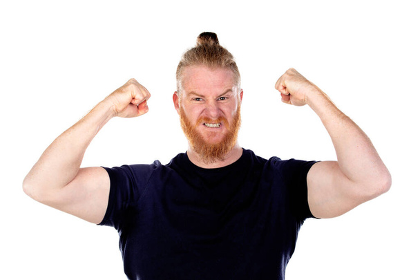 Vörös hajú férfi hosszú szakállal elszigetelt fehér háttér - Fotó, kép