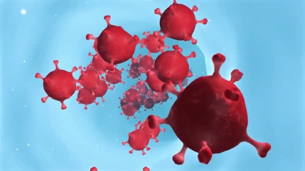 Virusinfektion im Körper mit Partikelhintergrund.Coronavirus 2019-ncov und Virushintergrund.3d realistischer COVID-19-Virus in dunkelblauem Hintergrund. - Filmmaterial, Video