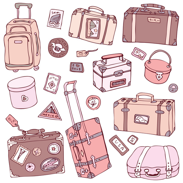 Vector Collection of vintage suitcases. - Vector, Image