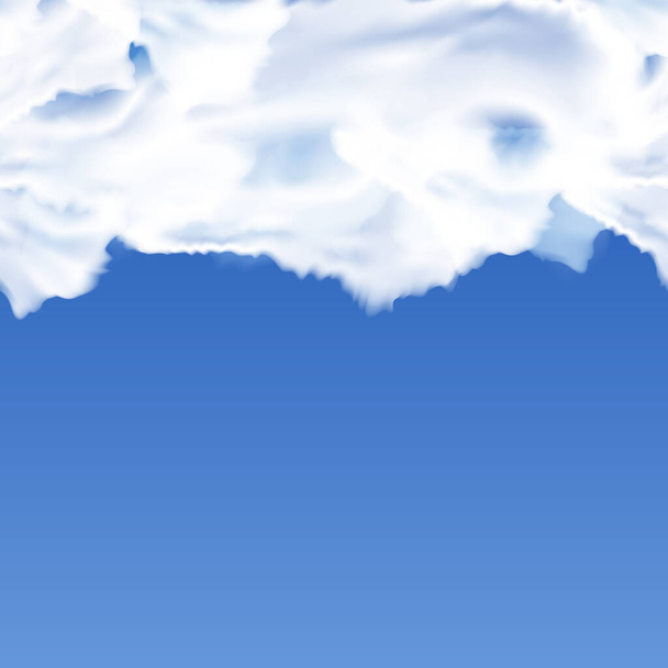 Mavi bir gradyan üzerinde beyaz bulutlar olan pürüzsüz gerçekçi gökyüzü arkaplanı. Kumaş ya da kağıda yazdırmak için mavi arkaplan üzerindeki bulutların yatay geometrik, pürüzsüz deseni. - Vektör, Görsel