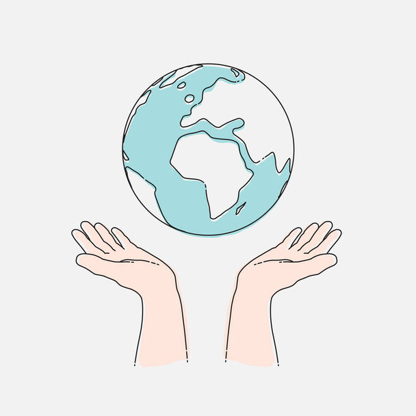 Lidské ruce držící planetu Zemi, koncept ekologie. Ruční kreslení vektorové ilustrace, EPS 10 - Vektor, obrázek