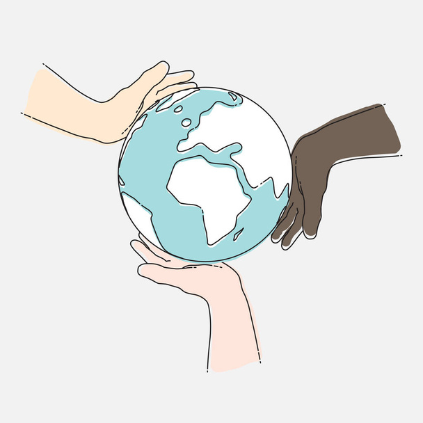 Человеческие руки держат планету Земля. Концепция единства. Векторная иллюстрация, EPS 10
 - Вектор,изображение
