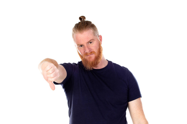 Red haired man with long beard saying No isolated on a white background - Photo, Image