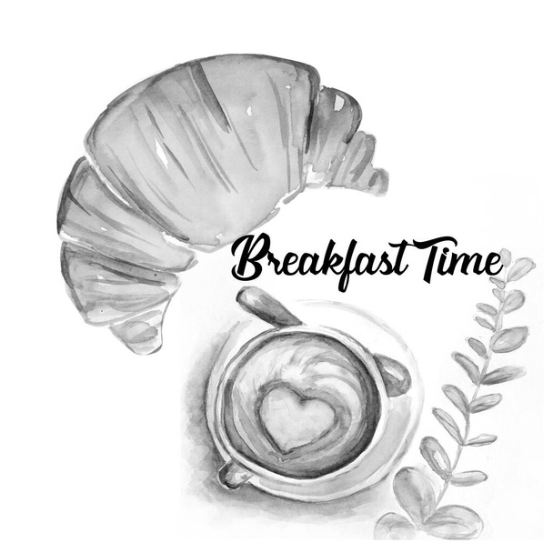 Aquarelle painting of breakfast time sketch art illustration - Foto, Imagem