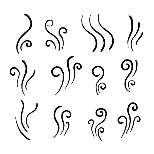 El çizimi Aromalar simgeleri buharlaştırır. Vektör çizgisi ikonu seti, sıcak aroma, koku veya pişirme buhar sembolleri, koklama veya buhar, sigara veya koku işaretleri karalama - Vektör, Görsel