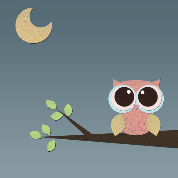 owl bird on tree paper craft stick background - Photo, Image
