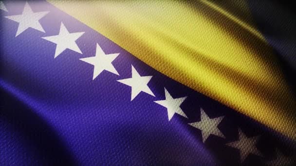 4k Bosna-Hersek Ulusal bayrağı, rüzgarın pürüzsüz arka planını kırıştırdı. - Video, Çekim