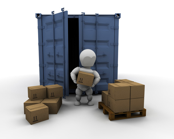 osoba vykládání nákladní kontejner - Fotografie, Obrázek