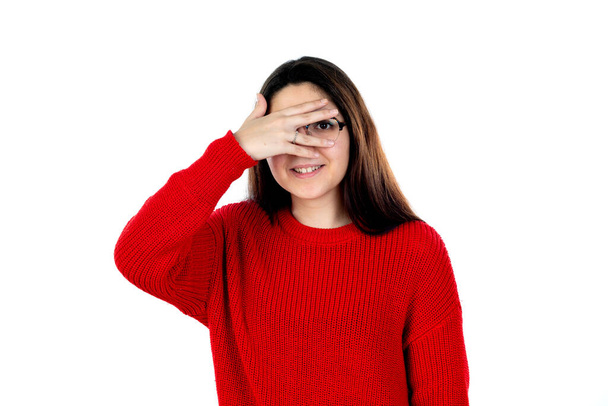 Bruneta dívka s brýlemi izolované na bílém pozadí - Fotografie, Obrázek