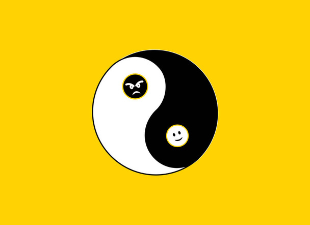 yin yang smiley logo in gele achtergrond gelukkig en boos emojis - Foto, afbeelding