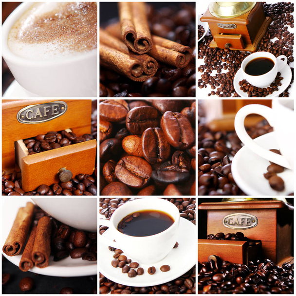 Collage verschiedener Fotos mit Kaffee - Foto, Bild