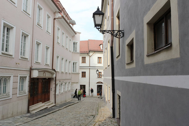 Bratislava, Slovakia - April, 2011:  old lantern and buildings on Na vrsku street. - Φωτογραφία, εικόνα