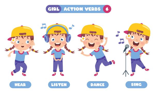 Action Verbs For Children Education - Vector, Image