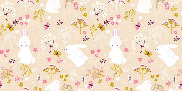 Cartoon animals repeat pattern. Nursery art background. Children's fabric pattern design. - Vector, Image