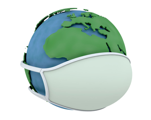 Globus mit Gesichtsmaske - Foto, Bild