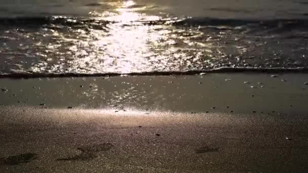 Nyári, homokos és tengeri kilátás a napfelkelte napján, hely a dekoráció. - Felvétel, videó