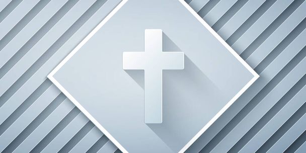 Corte de papel Icono de cruz cristiana aislado sobre fondo gris. Cruz de iglesia. Estilo de arte de papel. Ilustración vectorial - Vector, Imagen