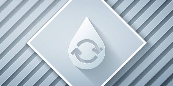 Paper cut Recycle clean aqua icon isolated on grey background. Drop of water with sign recycling. Paper art style. Vector Illustration - Vector, Image
