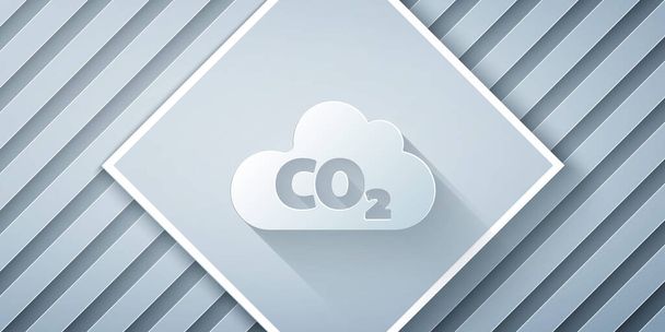 Papierreduzierte CO2-Emissionen im Wolkensymbol isoliert auf grauem Hintergrund. Kohlendioxidformel, Smogverschmutzungskonzept, Umweltkonzept. Papierkunst. Vektorillustration - Vektor, Bild
